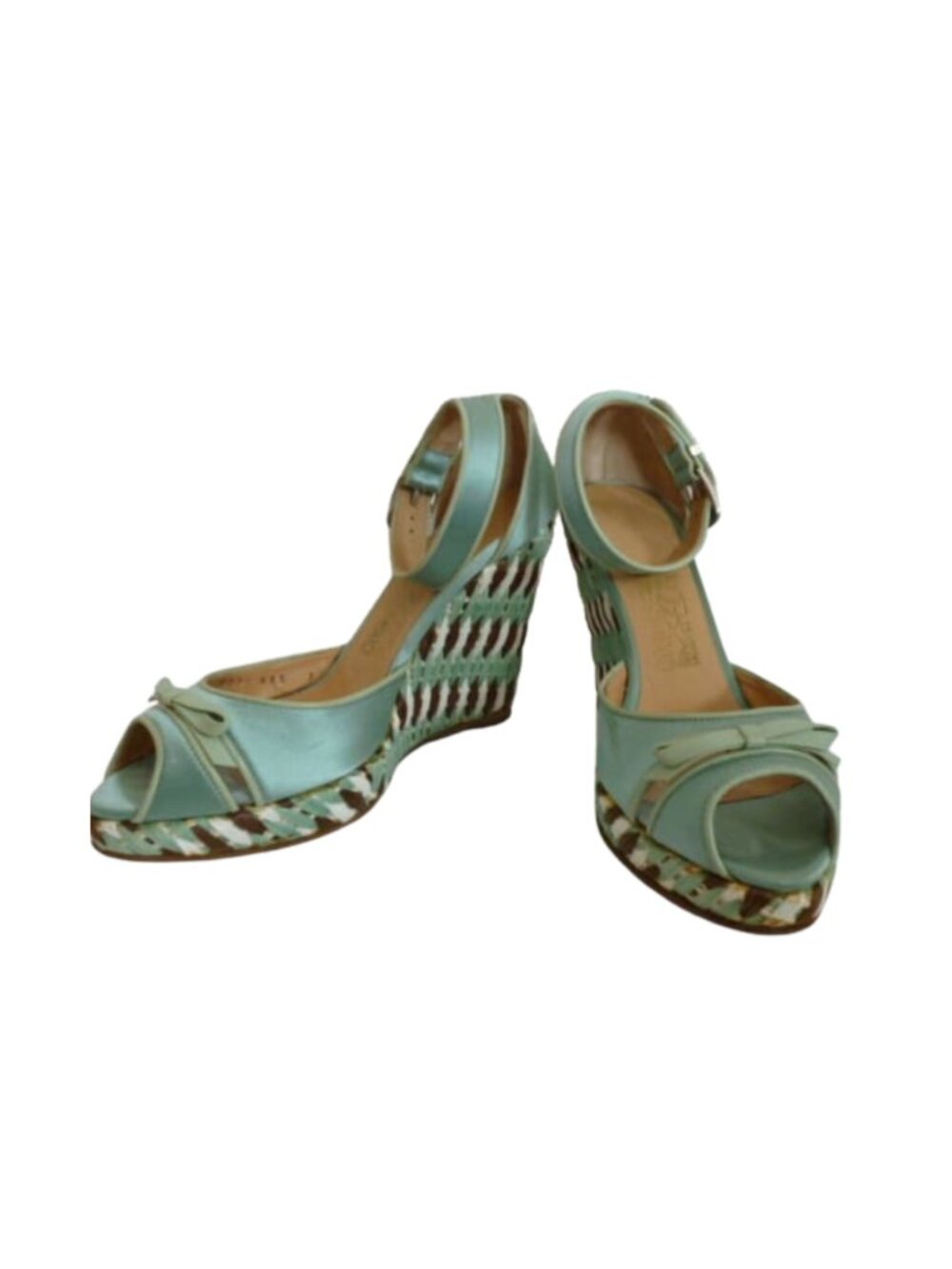 Salvatore Ferragamo Light Green Platform Raffia Heel